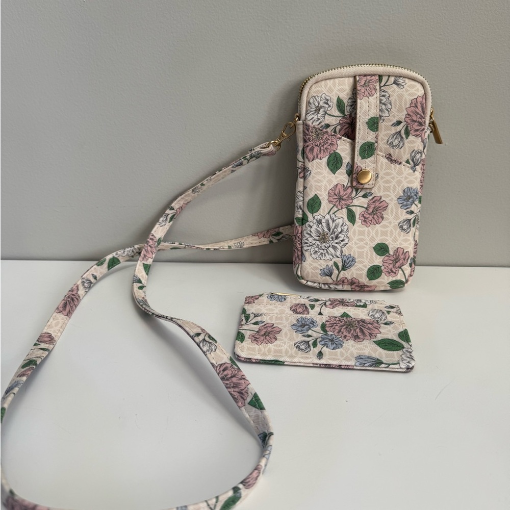 Floral Phone Crossbody Purse with Matching Slim Card Holder